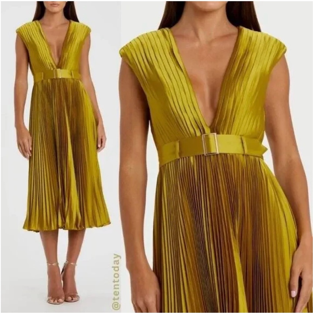 NWT Ieena for Mac Duggal 26483 Size 10 Chic Pleated A Line Midi Dress